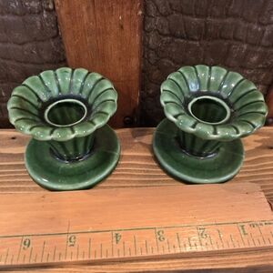 Vintage Green Ceramic Candle Holders